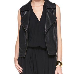 NWT Eileen Fisher Black Leather Moto Vest - Size Small